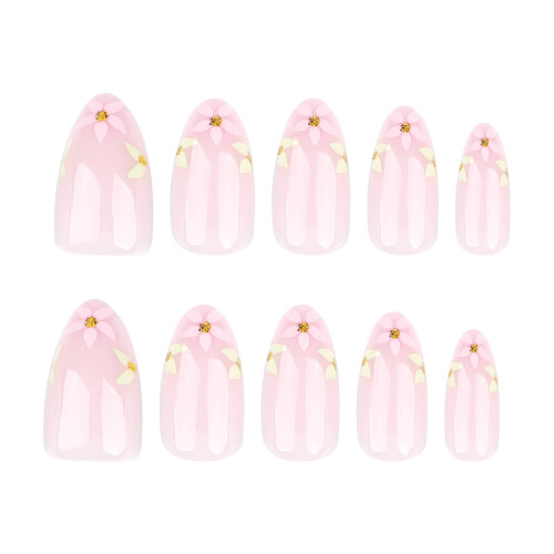 Flower Pink False Nails, Easy Application 2