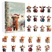 (Style D)Calendario conto alla rovescia natalizio con decorazione mucca acrilica per regali festa