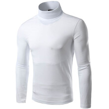 (White,L)Mens Slim Fit High Neck Knitted Sweater Turtleneck Jumper Pullover Knitwear