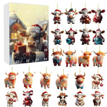 (Style B)Calendario conto alla rovescia natalizio con decorazione mucca acrilica per regali festa