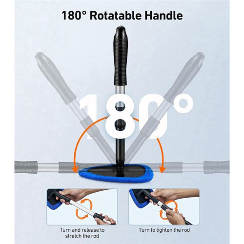 Car Windshield Cleaning Tools, Reusable and Washable Microfiber Pad and Retractable Handle Car Glass Wiper Kit, 1