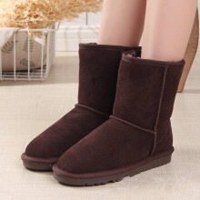 (Brown, 43Foot Length26.5cm/10.43in) Womens Men Winter Platform Warm Comfortable Fur Leather Boots Snow Sheepskin