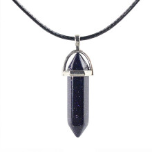 (Blue Sandstone)Hexagonal Column Pendant Necklace Natural Quartz Crystal Point Chakra Healing