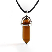 (Coffee Crystal)Hexagonal Column Pendant Necklace Natural Quartz Crystal Point Chakra Healing