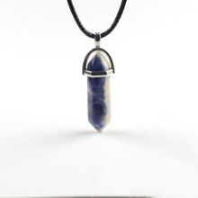 (Blue Spot)Hexagonal Column Pendant Necklace Natural Quartz Crystal Point Chakra Healing