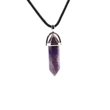 (Amethyst)Hexagonal Column Pendant Necklace Natural Quartz Crystal Point Chakra Healing