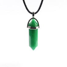 (Green Jade)Hexagonal Column Pendant Necklace Natural Quartz Crystal Point Chakra Healing