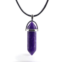 (Purple Turquoise)Hexagonal Column Pendant Necklace Natural Quartz Crystal Point Chakra Healing