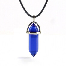 (Royal Blue)Hexagonal Column Pendant Necklace Natural Quartz Crystal Point Chakra Healing