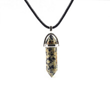 (Black Spot)Hexagonal Column Pendant Necklace Natural Quartz Crystal Point Chakra Healing