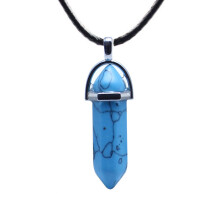 (Blue Turquoise)Hexagonal Column Pendant Necklace Natural Quartz Crystal Point Chakra Healing