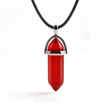 (Red)Hexagonal Column Pendant Necklace Natural Quartz Crystal Point Chakra Healing