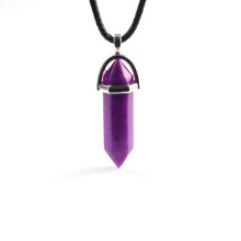 (Purple Jade)Hexagonal Column Pendant Necklace Natural Quartz Crystal Point Chakra Healing