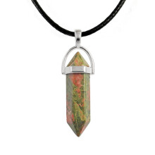 (Unakite)Hexagonal Column Pendant Necklace Natural Quartz Crystal Point Chakra Healing