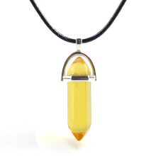 (Yellow)Hexagonal Column Pendant Necklace Natural Quartz Crystal Point Chakra Healing