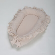 (Beige)Baby Pod Nest Ruffle Cocoon Bed Cushion Cotton Lace Sleep Solid Color