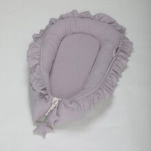 (Gray)Baby Pod Nest Ruffle Cocoon Bed Cushion Cotton Lace Sleep Color Solid