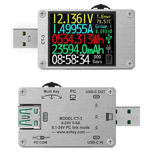USB-Vermogensmeter USB 3.1-Tester Digitale Multimeter Stroomtester Spanningsdetector Lua-Interpreter Geïntegreerde  26V 6A 1
