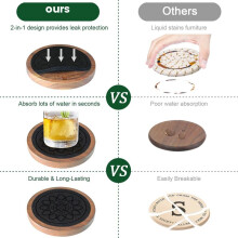Wood Coasters for Drinks, Absorbent Coaster Sets of 5, Drinks Coasters for Coffee Tabletop Protection, Non-Slip Black