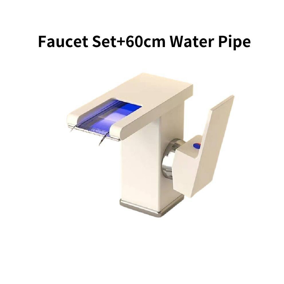 (White) Rgb Led Bathroom Sink Mixer Tap Temperature Sense Waterfall Faucet Change Color 699713435317