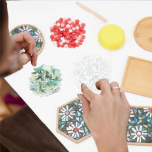 3 Styles DIY Mosaic  Set Floral Mosaic Bamboo Coaster Set for Handmade Art Home Decoration