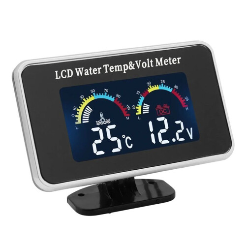 AD Auto LCD Watertemperatuurmeter + Thermometer Voltmeter Meter 2-in-1 Temp Voltage Meter 10mm Watertemperatuursensor 12V 24V 2