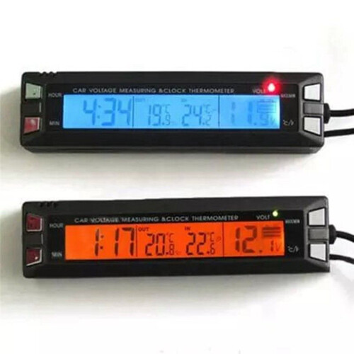12V 24V Biltermometer LCD Digital Fordonsspänningsmonitor Klocka Biltemperaturmätare Voltmeter Kabelsensor 1