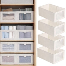 4 Pack Storage Bins, Storage Containers for Organizing Clothing, Jeans,Closet - Closet Organizers and Storage Beige