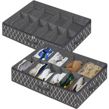 Under Bed Shoe Storage Box Drawer Organizer for Shoe Storage Foldable Box for 12 Pairs of Shoes,Black(A)