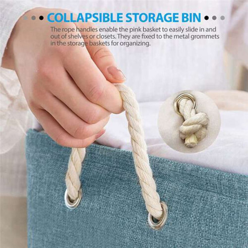 Foldable Storage Baskets Flax Dirty Clothes Storage Baskets Desktop Cosmetic Organize Box Rope Handle Organize Box 2