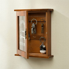 Wooden Key Box, Retro, Wall, Key Cabinet with Magnetic Door, Durable Solid Wood Storage with 6 Hooks-A