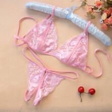 (Pink) Sexy Lace Bra & G-String Set