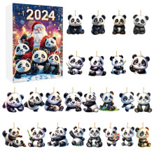 (Style C)Adventskalender Panda Weihnachten mit 24 Acryl Ornamenten zum Verschenken