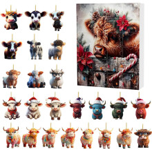 (Style D)Calendario conto alla rovescia scatola cieca natalizia con motivo mucca per regalo festa