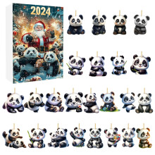 (Style H)Adventskalender Panda Weihnachten mit 24 Acryl Ornamenten zum Verschenken