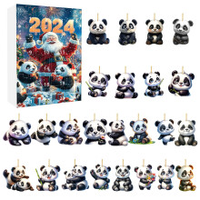 (Style A)Adventskalender Panda Weihnachten mit 24 Acryl Ornamenten zum Verschenken