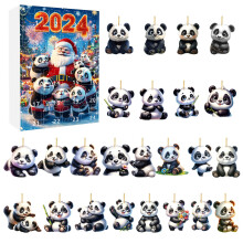 (Style G)Adventskalender Panda Weihnachten mit 24 Acryl Ornamenten zum Verschenken