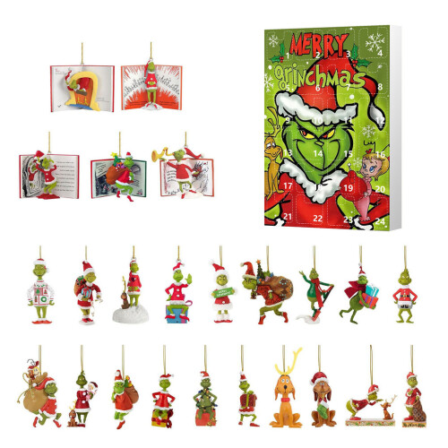 (Style B)Grinch Weihnachten Countdown Box mit Baumbehang für Weihnachtsgeschenke Feier