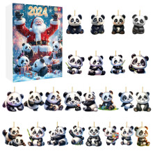 (Style I)Adventskalender Panda Weihnachten mit 24 Acryl Ornamenten zum Verschenken