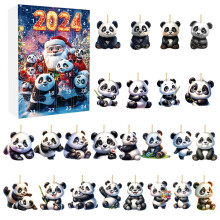(Style E)Adventskalender Panda Weihnachten mit 24 Acryl Ornamenten zum Verschenken