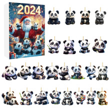 (Style D)Adventskalender Panda Weihnachten mit 24 Acryl Ornamenten zum Verschenken