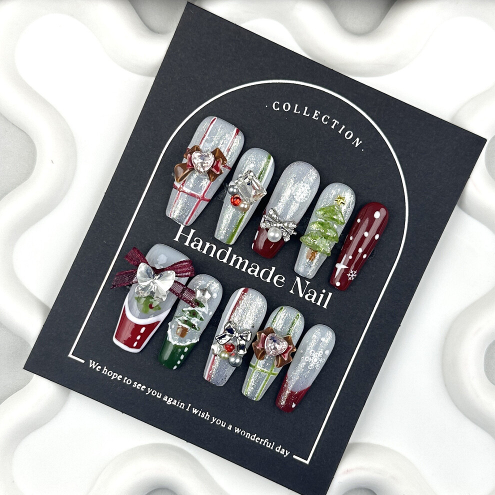 Dcph-Clothing (Xs) Glitter Christmas Fake Nails - Durable & Comfortable