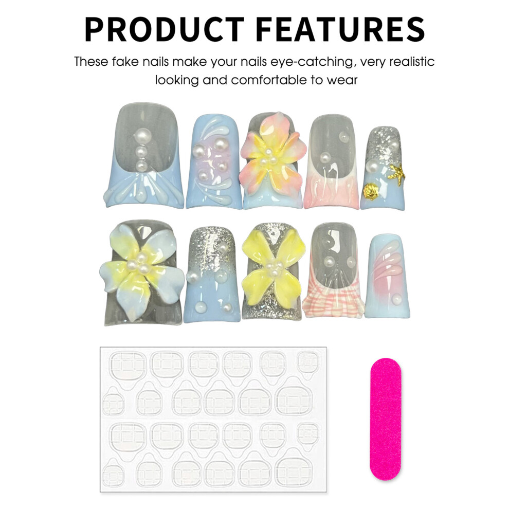 Dachuang Beauty Blue (L) 10Pcs French Press-On Nails, Salon Supply