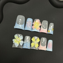 (XS) 10PCS French Blue Press-on Nails, Salon Supply