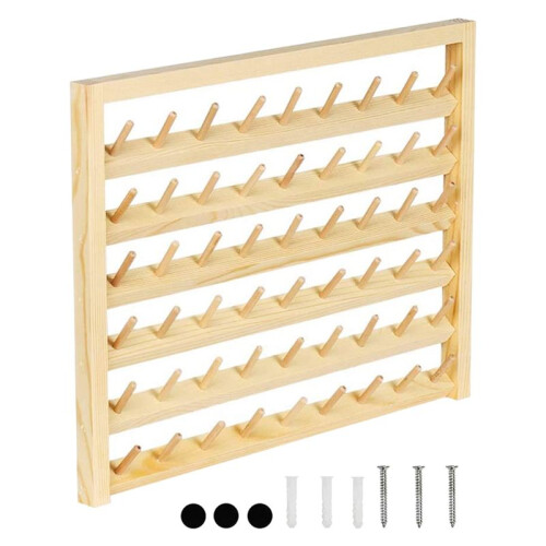 54 Spool Sewing Thread Stand, Wall Mount Sewing Thread Stand with Hook, Wooden Embroidery Organizer for Sewing