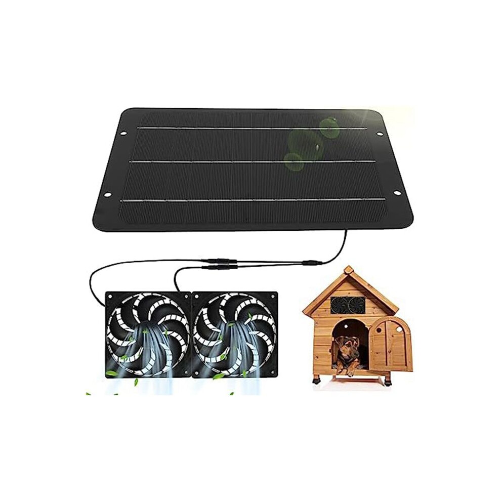 Solar Panel Fan Kit, 10W 12V Solar Fan For Greenhouse, Solar Panel Powered Dual Fan With 31.5Inch Cable, For Sheds 4714268397487