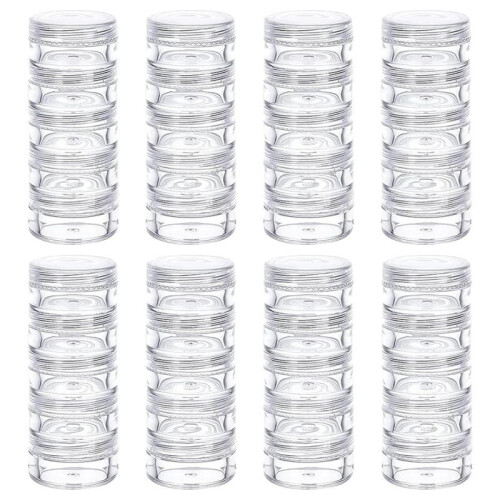 5G/5ML Stackable Round Plastic Containers 8 Column(5 Layer/Column) Bead Storage Jars for Seed Beads Diamond Drills