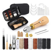 Kit de Poinçons de Couture 41 Pièces avec Sac de Rangement - Poinçon de Couture, Aiguilles à Coudre en Cuir, Fil Ciré Roulé et Outils Essentiels