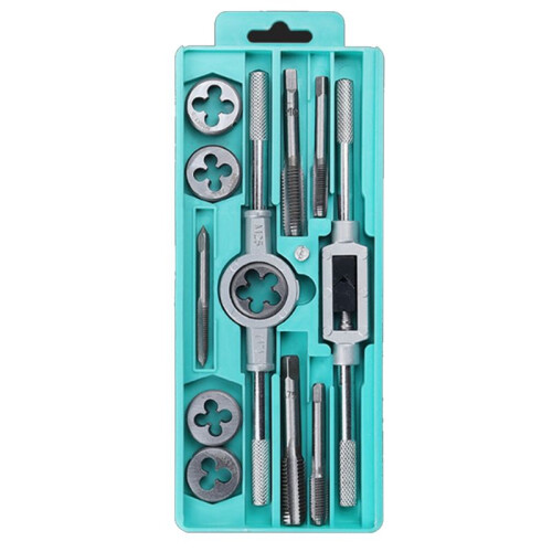 M3-M12 Thread Self-Tapping Wrench Set Screw Metric Tap and Die Set Hand Tapping Thread Drill Hardware Tools 12 Pieces