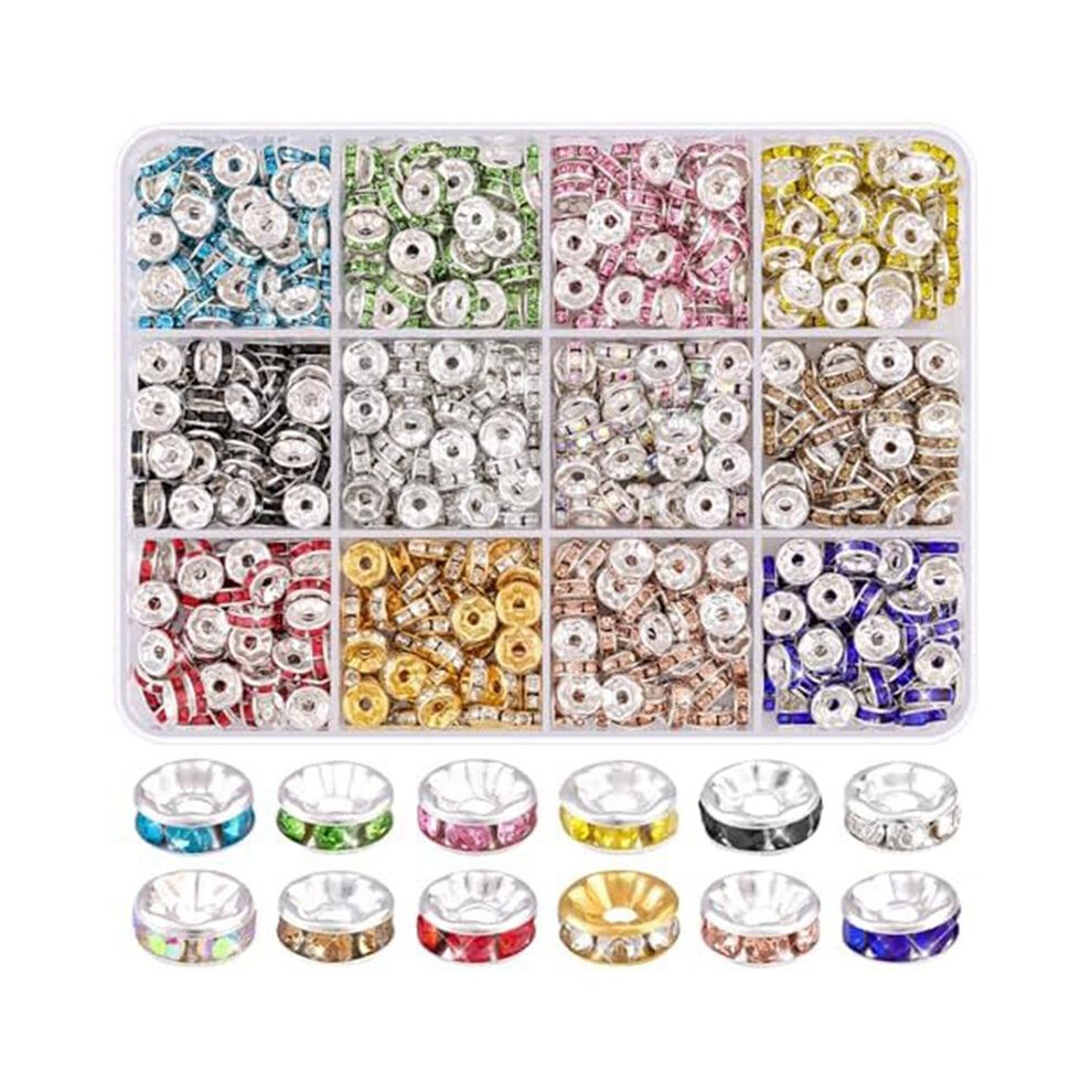 720 Pcs 8Mm Spacer Beads For Crafting, 12 Colors Rondelle Spacer Beads Box, Fancy Crystal Rhinestone Beads 6134220658636